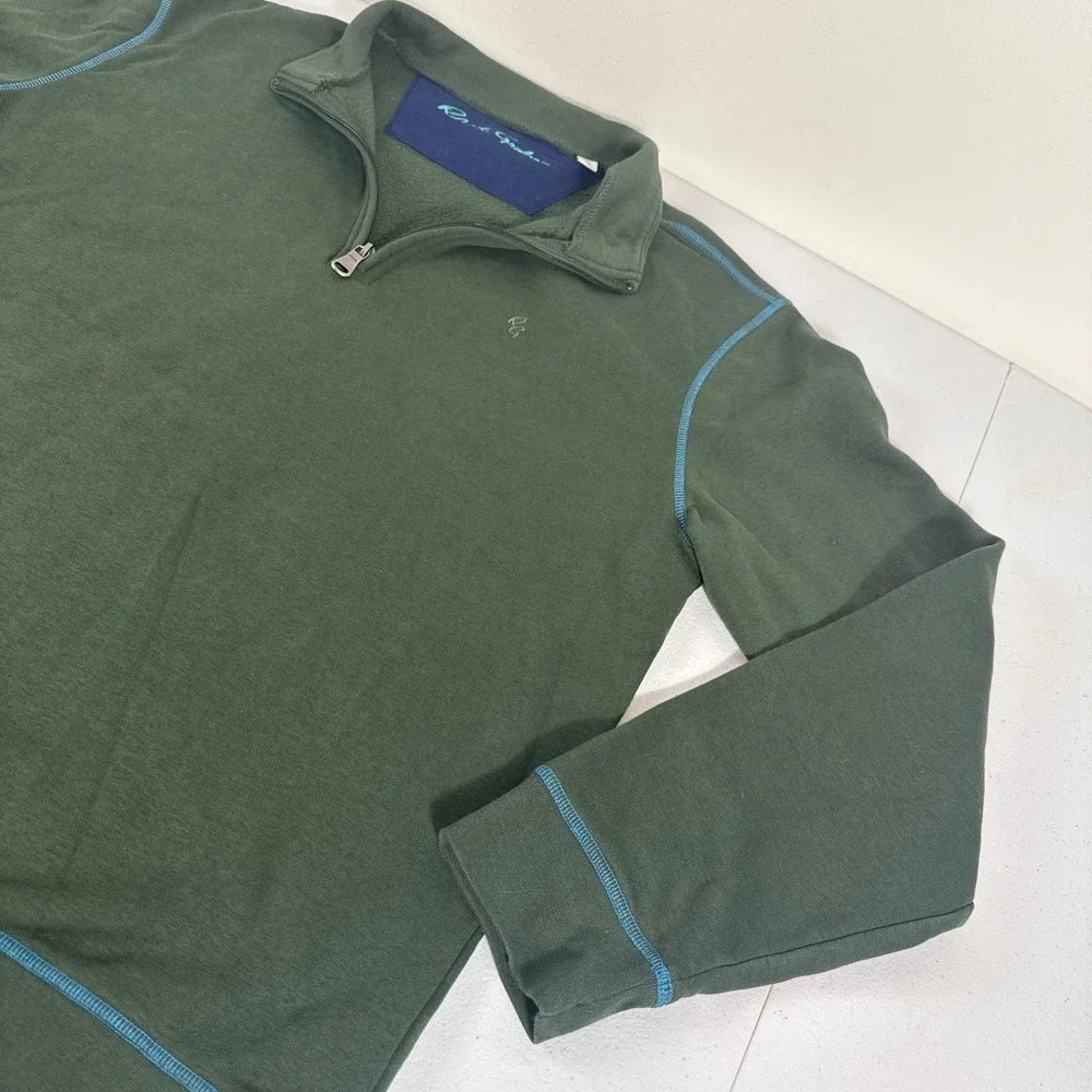Robert Graham Mens Classic Fit Quarter Zip Fleece Pullover Olive Green Size M